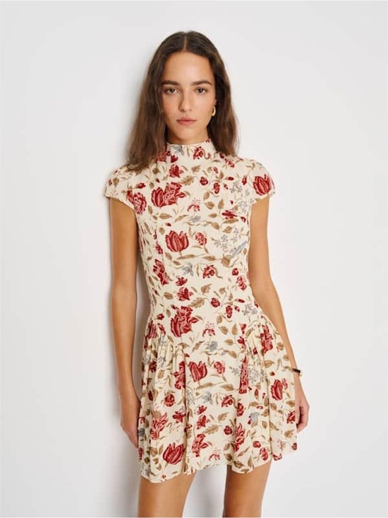 Reformation Dresses & Skirts - Reformation Maven Mini Dress Cream with Red Floral Print Size 0